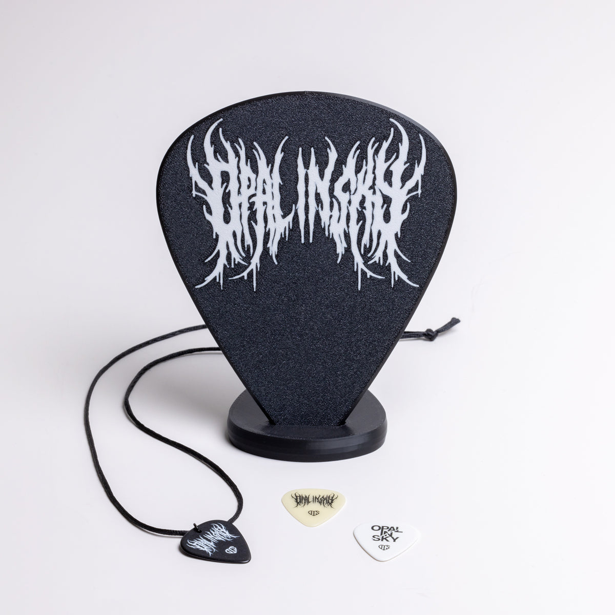 Signed Big Black Pick & Signed String Breaker Necklace